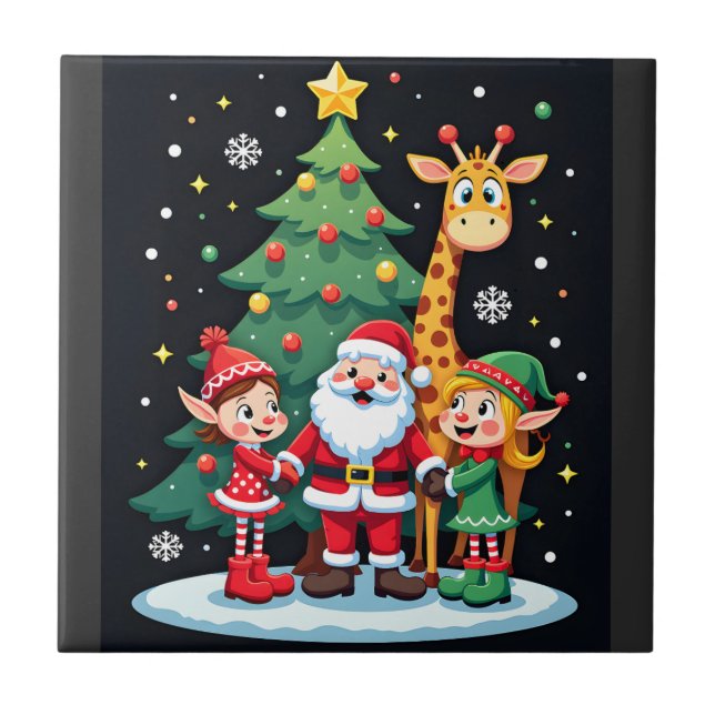 Jul Squad Santa Giraffe Elf Dabbing Matchande Kakelplatta (Framsidan)