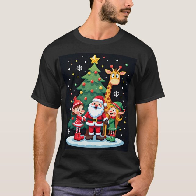Jul Squad Tomte Giraff Alv Dabbing Matchande T Shirt (Framsida)