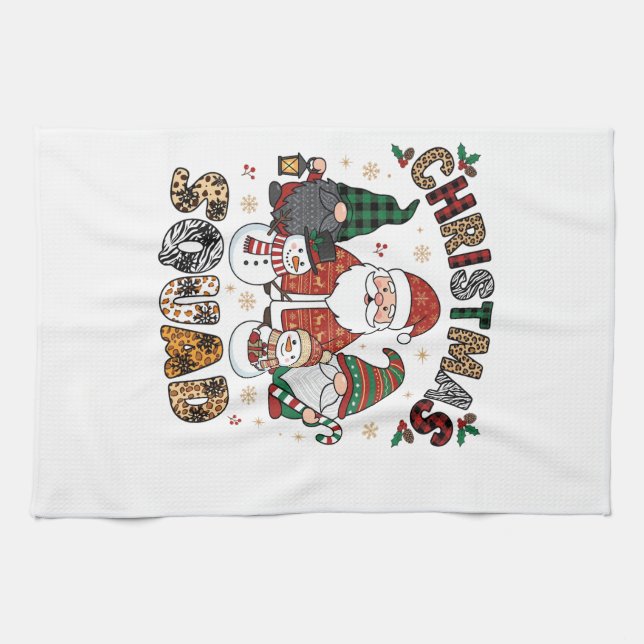 Jul Squad Tomte Snögubbar Leopard Zebra Kökshandduk (Horisontell)