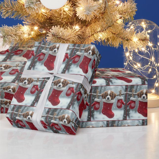 Jul St. Bernard Puppy i ett rött lager Presentpapper (Helgdagar)