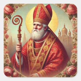 Jul St. Nicholas Bishop Feast Day Fyrkantigt Klistermärke