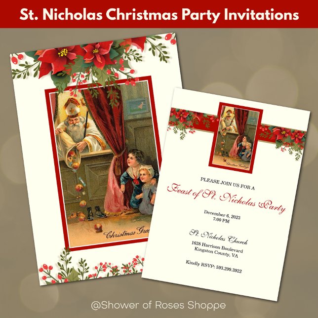 Jul St. Nicholas-festbjudanden Inbjudningar (Celebrate the Feast of St. Nicholas with our festive Invitations!  Easy to personalize!)