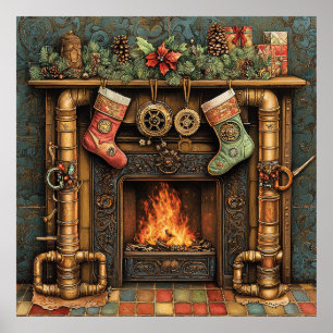 Jul Steampunk Fireplace Poster