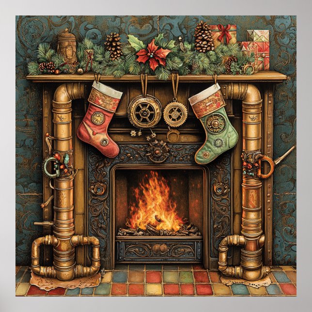 Jul Steampunk Fireplace Poster (Framsidan)