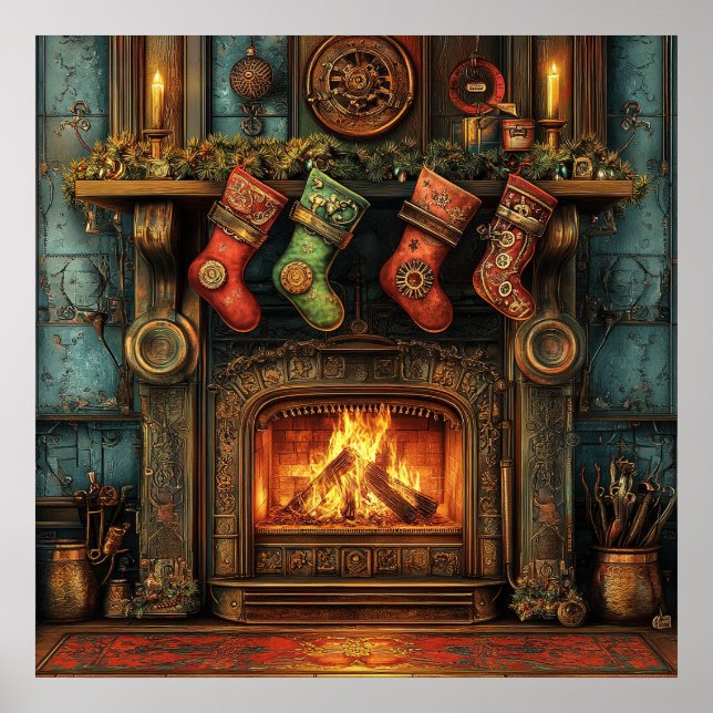 Jul Steampunk Fireplace Poster (Framsidan)