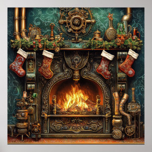 Jul Steampunk Fireplace Poster