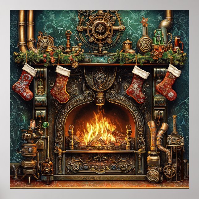 Jul Steampunk Fireplace Poster (Framsidan)