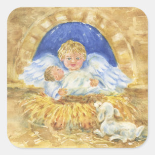 Jul Stickers Christian Angel Presenter Jesus Fyrkantigt Klistermärke