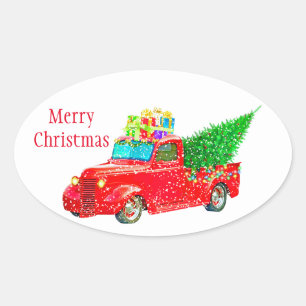 Jul Stickers-Red Lastbil Ovalt Klistermärke