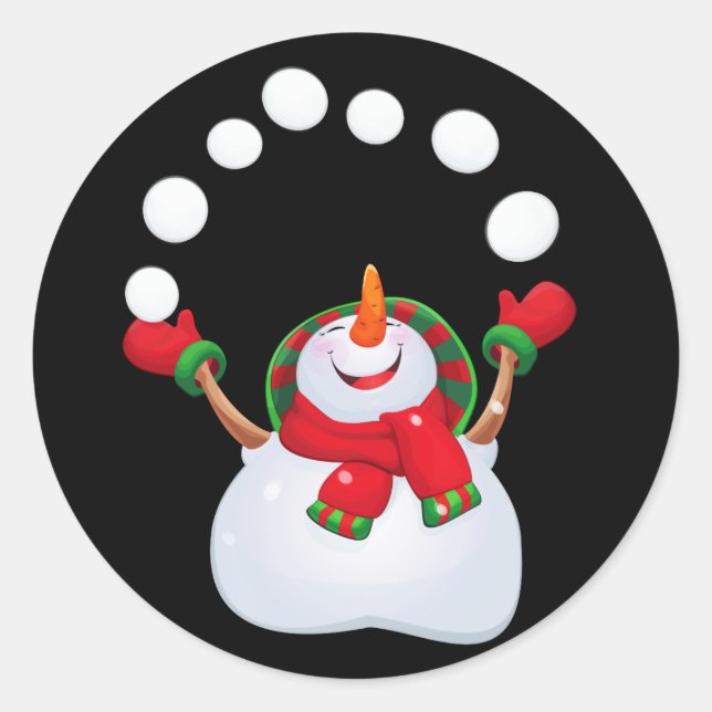 Jul Stickers-Snögubbe Runt Klistermärke (Framsida)