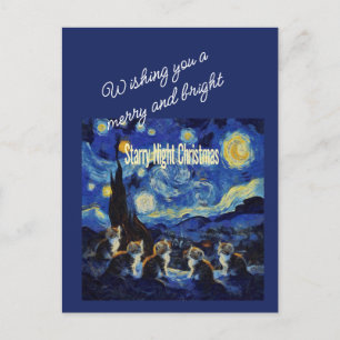 Jul Stjärnklar Natt Van Gogh Kattälskare Helg Vykort
