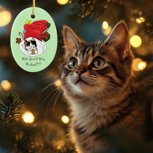 Jul Stocking Cute Calico Kitten Julgransprydnad Keramik (Skapare uppladdad)