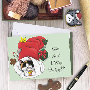 Jul Stocking Cute Calico Kitten Julkort