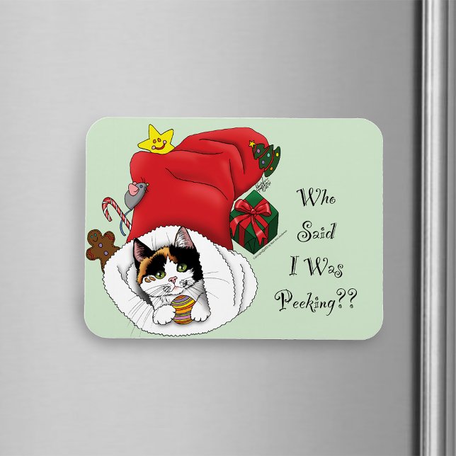 Jul Stocking Cute Calico Kitten Magnet (Skapare uppladdad)