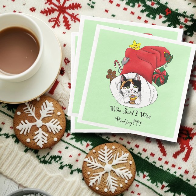 Jul Stocking Cute Calico Kitten Pappersservett (Skapare uppladdad)