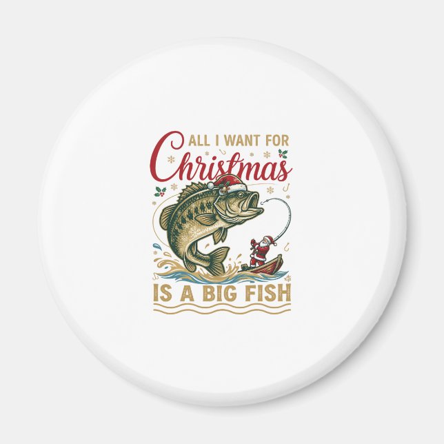 Jul Stor Fisk Abborre Tomte Båt Fiske Magnet (Framsidan)