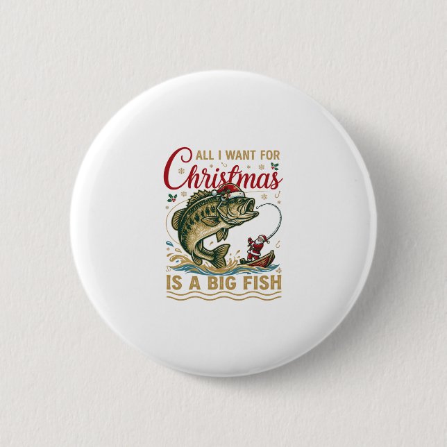 Jul Stor Fisk Aborre Tomte Båt Fiske Knapp (Framsida)