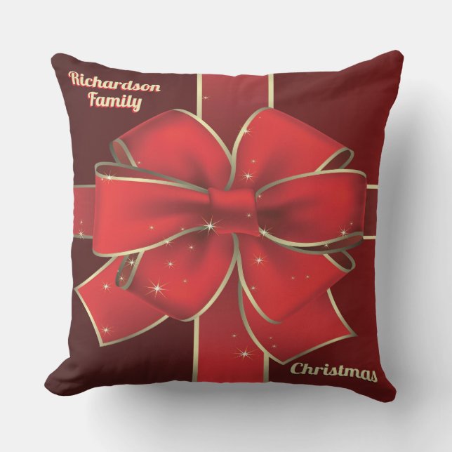 Jul Stor Röd Båge Högtidlig Julband Monogram Kudde (Framsida)