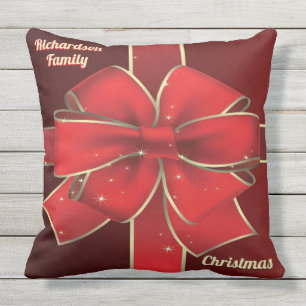 Jul Stor Röd Båge Högtidlig Julband Monogram Kudde