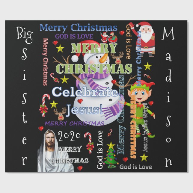 Jul Stor syster Inpackningspapper Jesus Tomte Presentpapper (Platt)