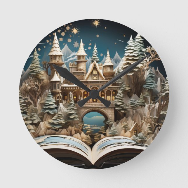 Jul Storybook Castle Pop-Up Wonderland Rund Klocka (Framsida)