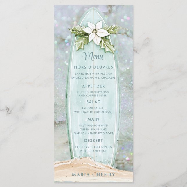 Jul Surfboard | Winter Beach Glitter Meny (Framsida)