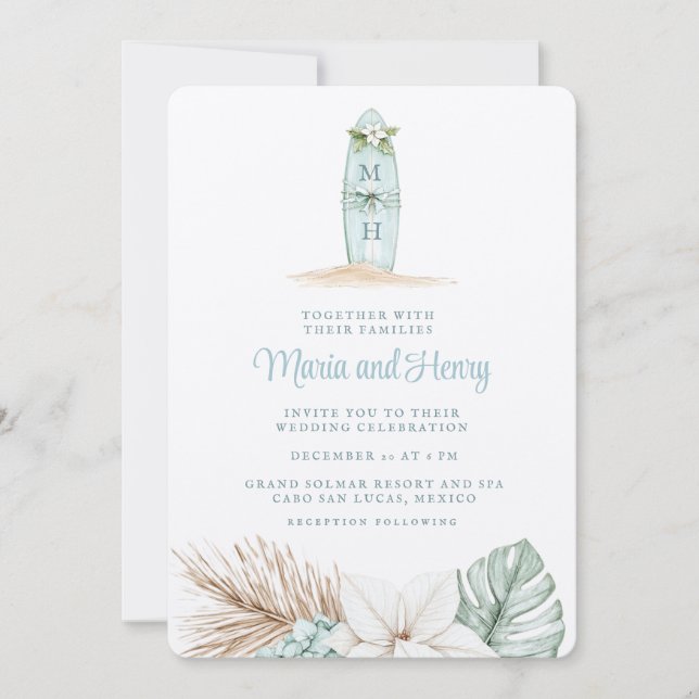 Jul Surfboard | Winter Beach Wedding Inbjudningar (Framsida)