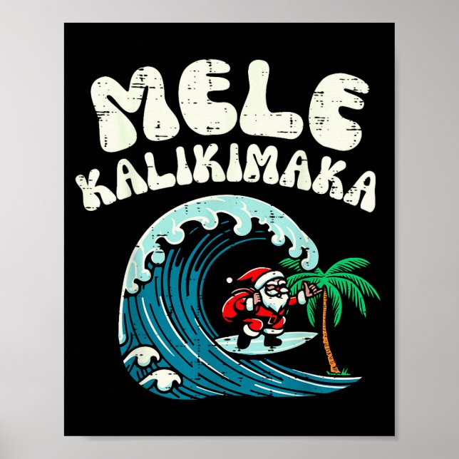 Jul Surfing Tomte Mele Kalikimaka Xmas Män B Poster (Framsidan)