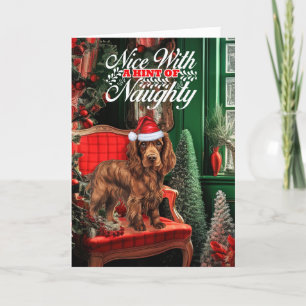 Jul Sussex Spanska Hund Naughty eller Nice Helgkort