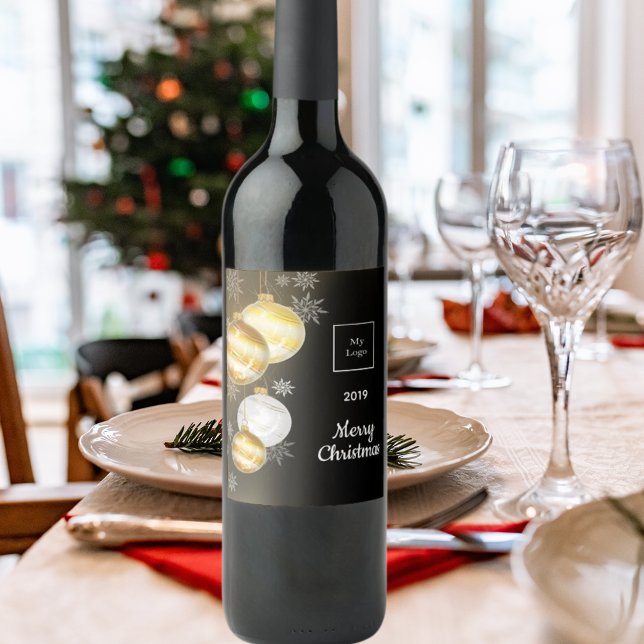 Jul svart guldklot logotyp för teamfoto vinflaska etikett (Skapare uppladdad)