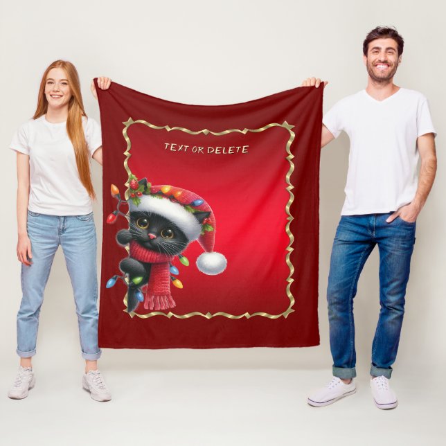 Jul Svart Katt Fläskfilt Fleecefilt (På plats)