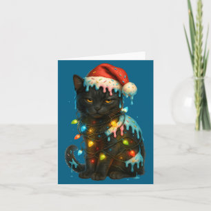 Jul Svart Katt Glass Drupe Santa Hatt Söt  Kort