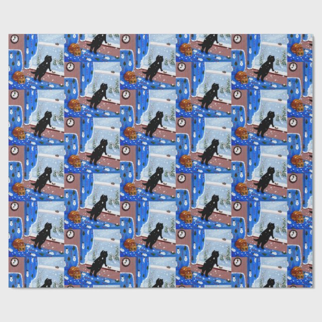 Jul Svart Katt Konst Målning Presentpapper (Platt)