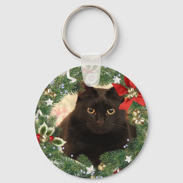 Jul Svart Katt Nyckelring (Framsida)
