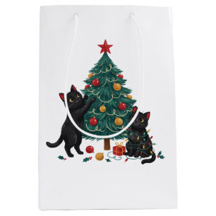 Jul Svart Katt Träd Julbelysning Högtid