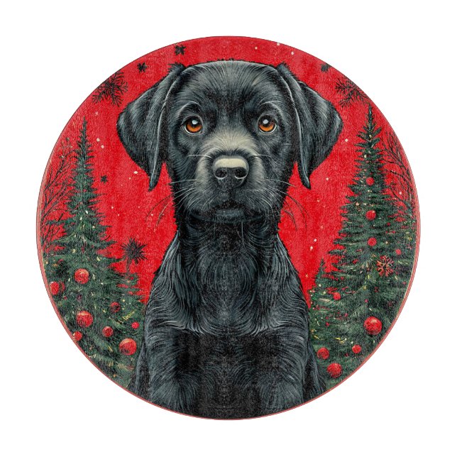 Jul Svart Labrador Med Festiva Träd (Framsidan)