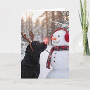 Jul Svart Labrador Retriever med Snömannen Kort