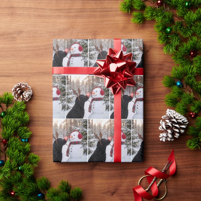 Jul Svart Labrador Retriever med Snömannen Presentpapper (Julgåva)