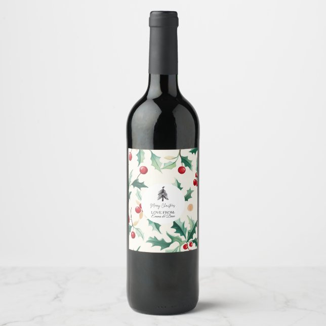 Jul Svart och blomma Vinflaska Etikett (Framsida)