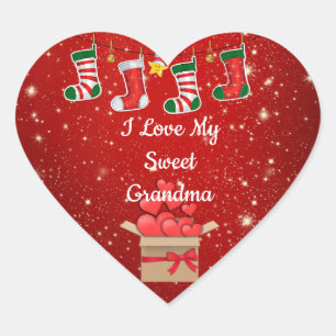 Jul, Sweet Grandma Hjärtformat Klistermärke