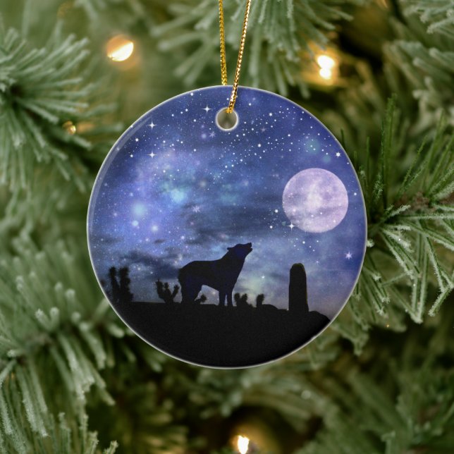 Jul Sydvästra Coyote och Cactus Julgransprydnad Keramik (Träd)