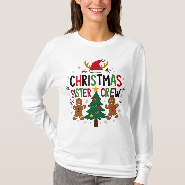 Jul syster Crewen Festiva Gingerbread Vänner  T Shirt (Framsida)