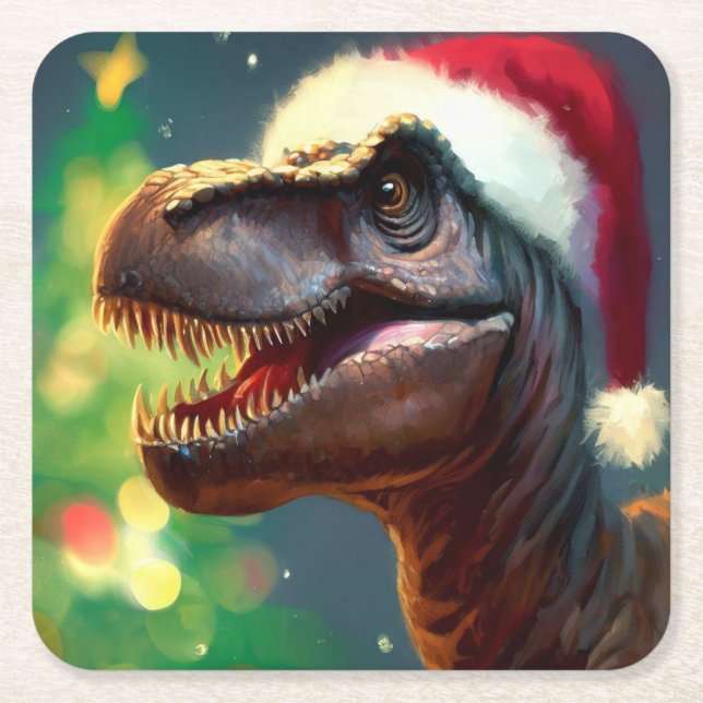 Jul T-Rex 2 Underlägg Papper Kvadrat (Framsidan)