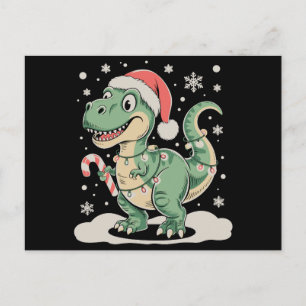 Jul T Rex Dinosaur Julen Santa Hatt Holiday Helg Vykort