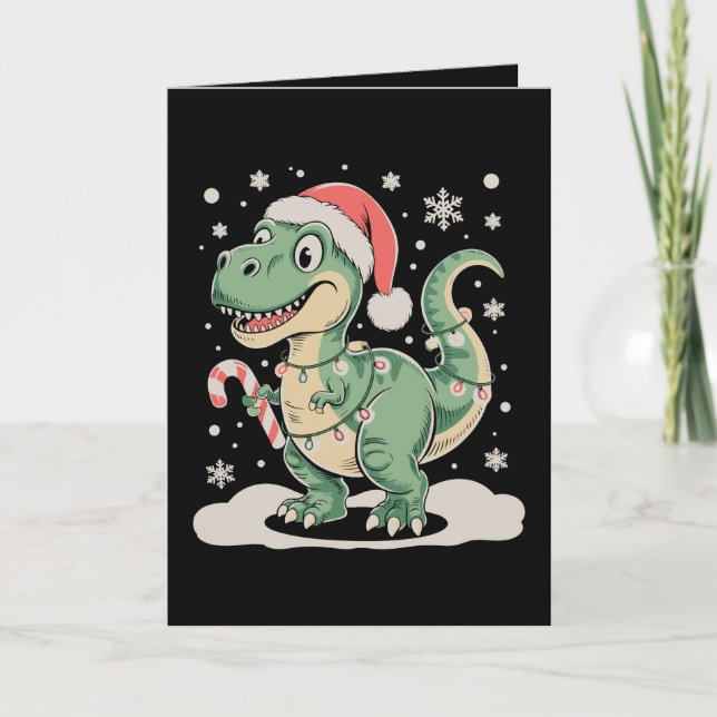 Jul T Rex Dinosaur Julen Tomte Hatt Semester Kort (Framsida)