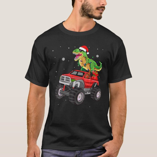 Jul t rex dinosaur lastbil Monster Santa Pajam T Shirt (Framsida)