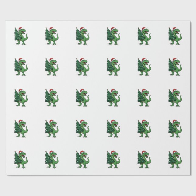 Jul-T-Rex som bär julgran Presentpapper (Platt)