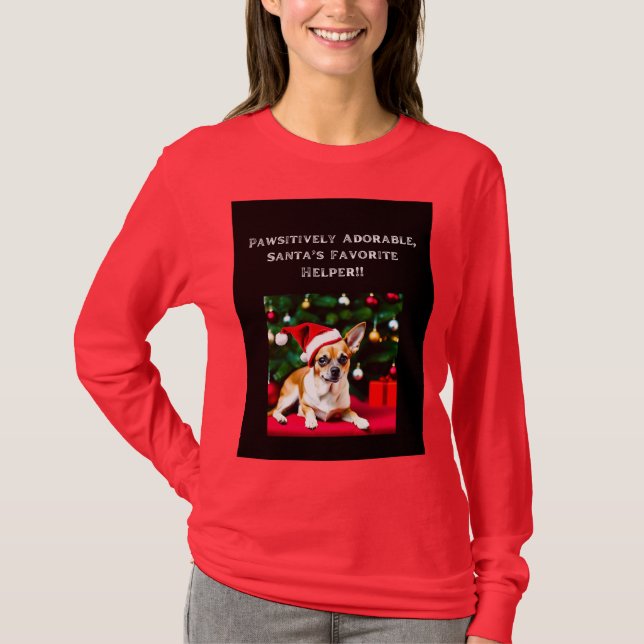Jul T-shirt Chihuahua i Santa hat (Framsida)