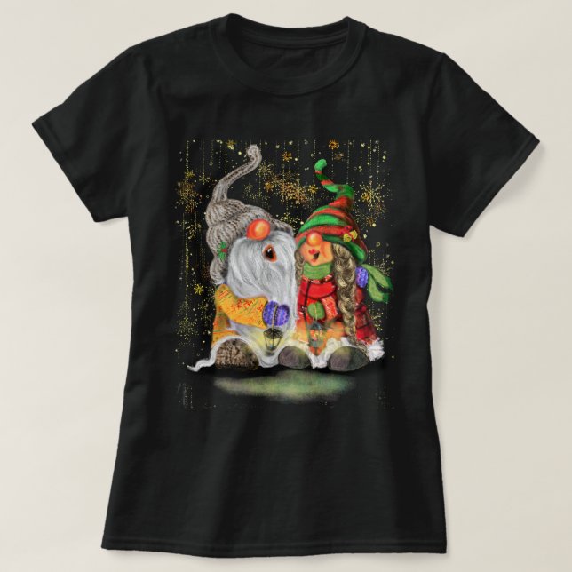 Jul T-Shirt Gift Lycklig Singing Couple Gnomes (Design framsida)