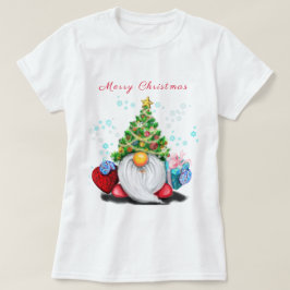 Jul T-Shirt Lycklig Gnome med Gift